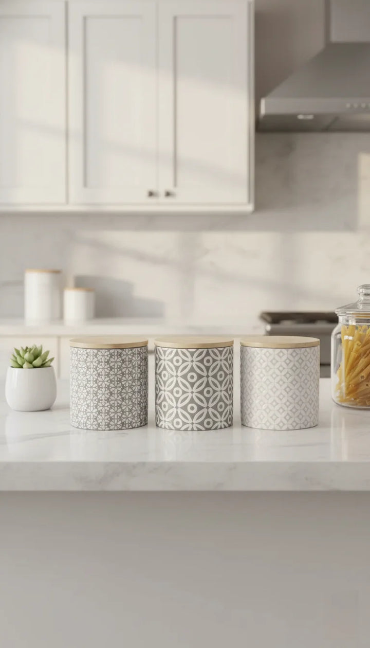 Embossed Ceramic Tea Coffee Sugar Canister Set – Sparkle Decors