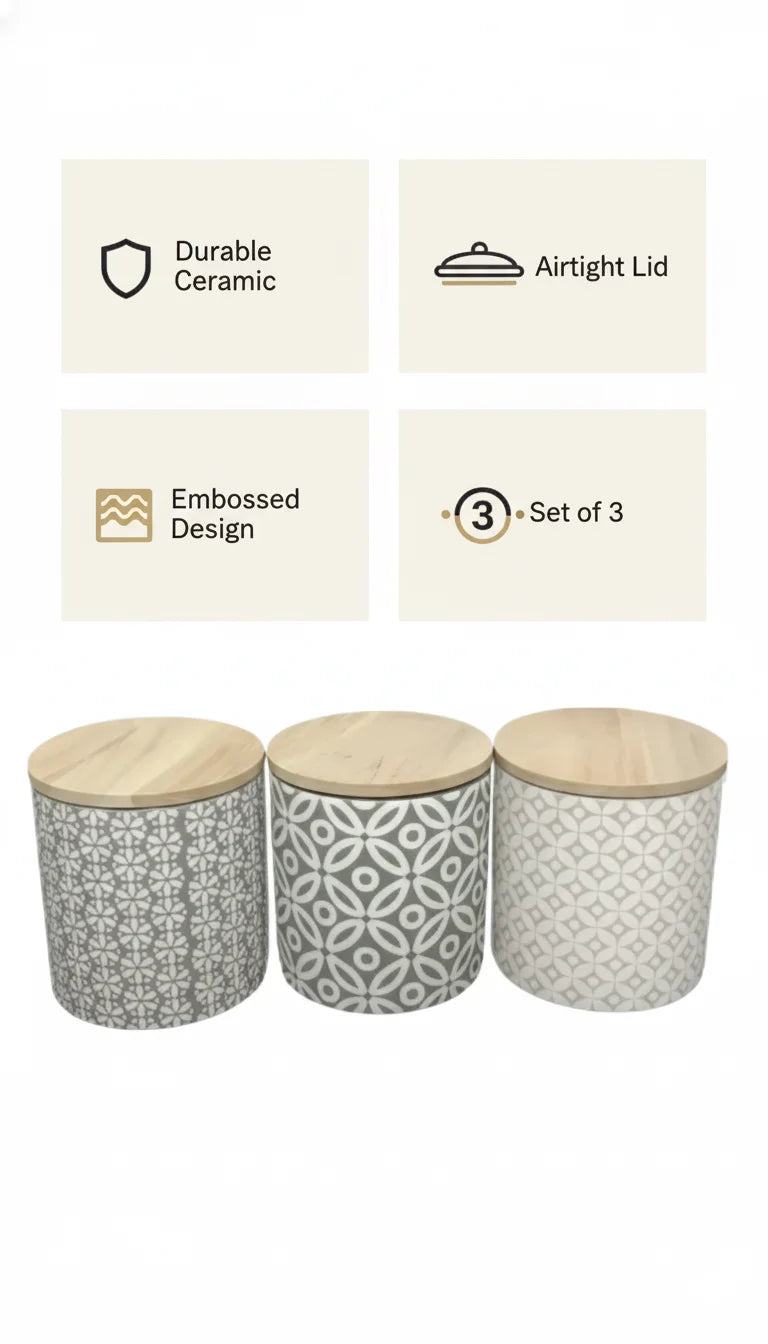 Embossed Ceramic Tea Coffee Sugar Canister Set – Sparkle Decors