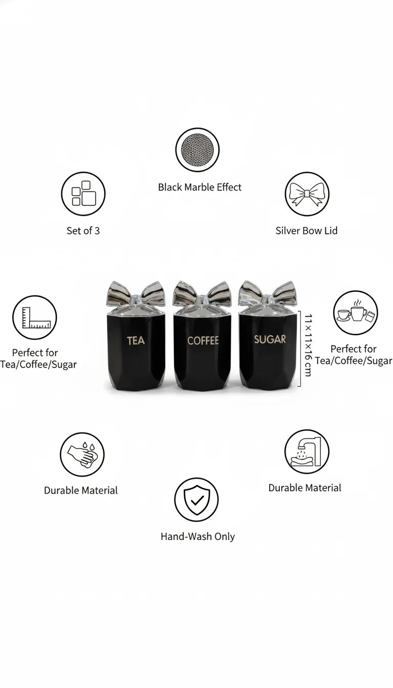 Marble Bow-Lid Kitchen Storage Jar Set of 3 – Sparkle Decors