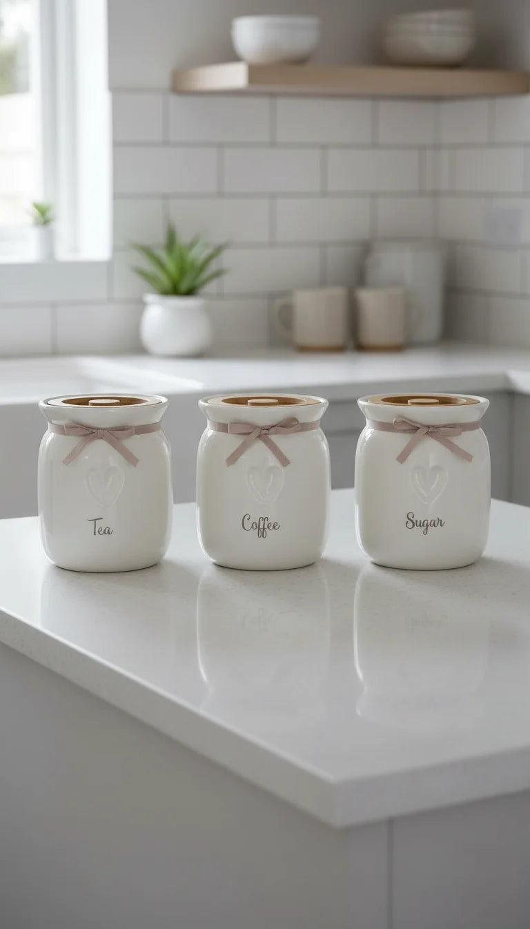 Engraved Heart Ceramic Tea Coffee Sugar Jar Set – Sparkle Decors