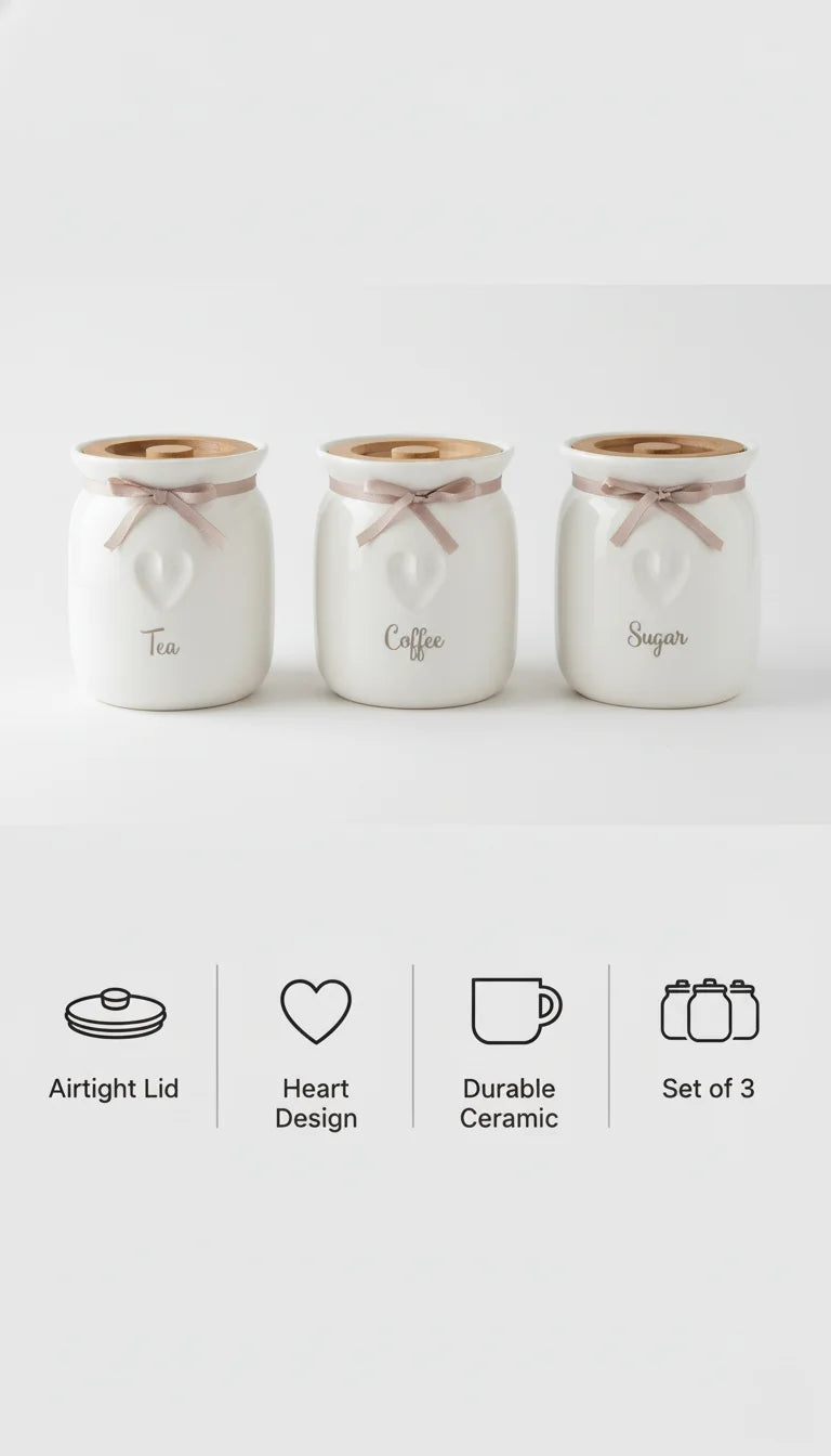 Engraved Heart Ceramic Tea Coffee Sugar Jar Set – Sparkle Decors
