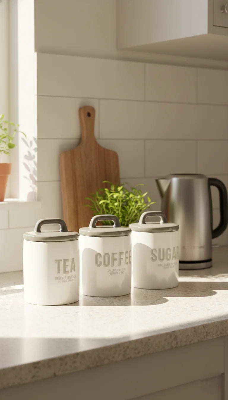 Retro Grey–White Tea Coffee Sugar Jar Set - Sparkle Decors