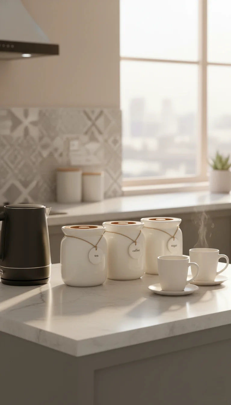 Rustic Ceramic Tea Coffee Sugar Canisters Set of 3 – Sparkle Decors