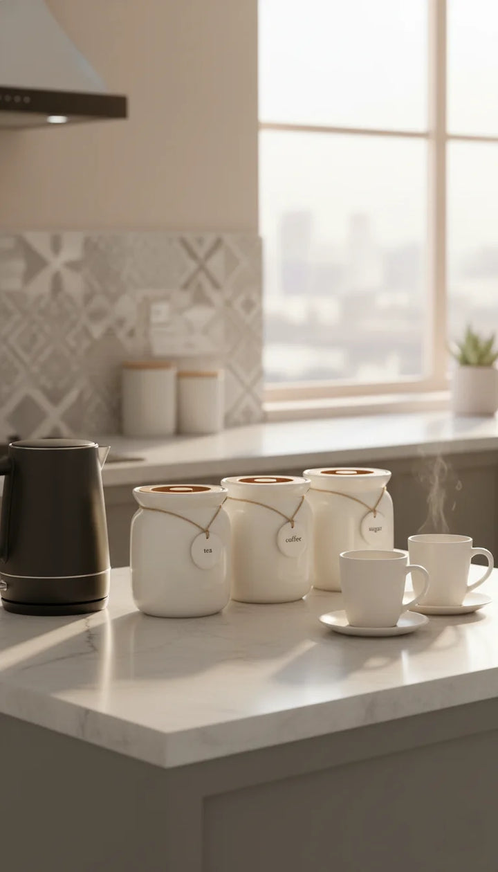 Rustic Ceramic Tea Coffee Sugar Canisters Set of 3 – Sparkle Decors