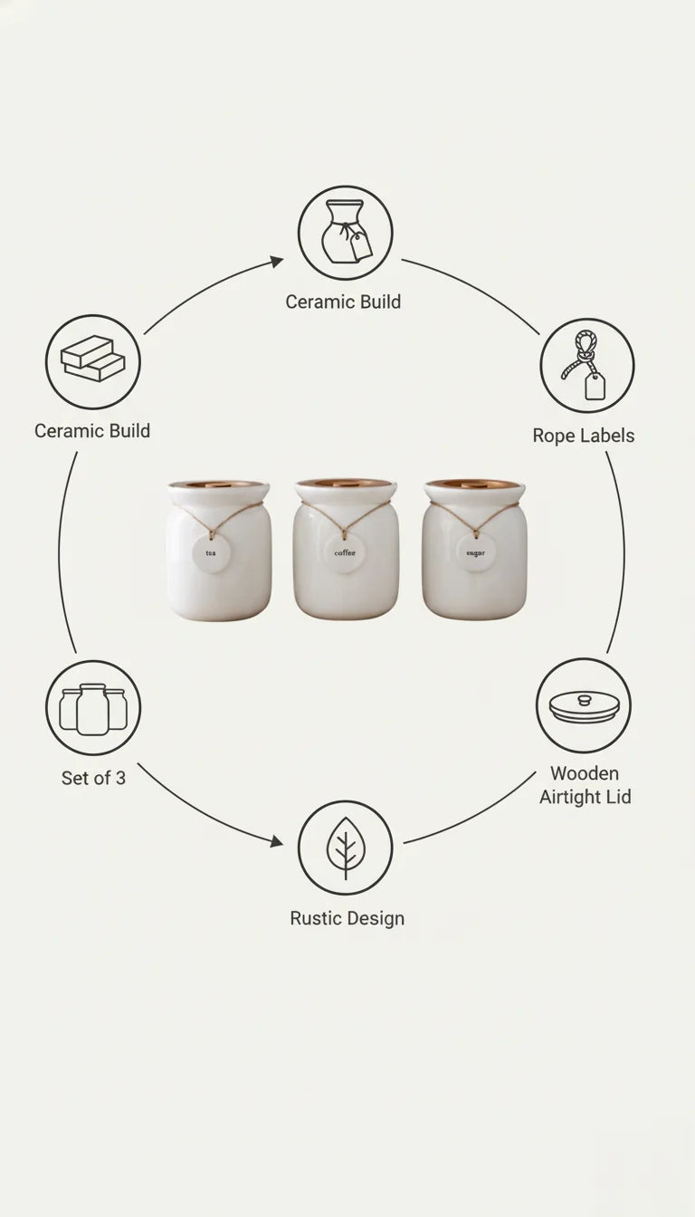 Rustic Ceramic Tea Coffee Sugar Canisters Set of 3 – Sparkle Decors