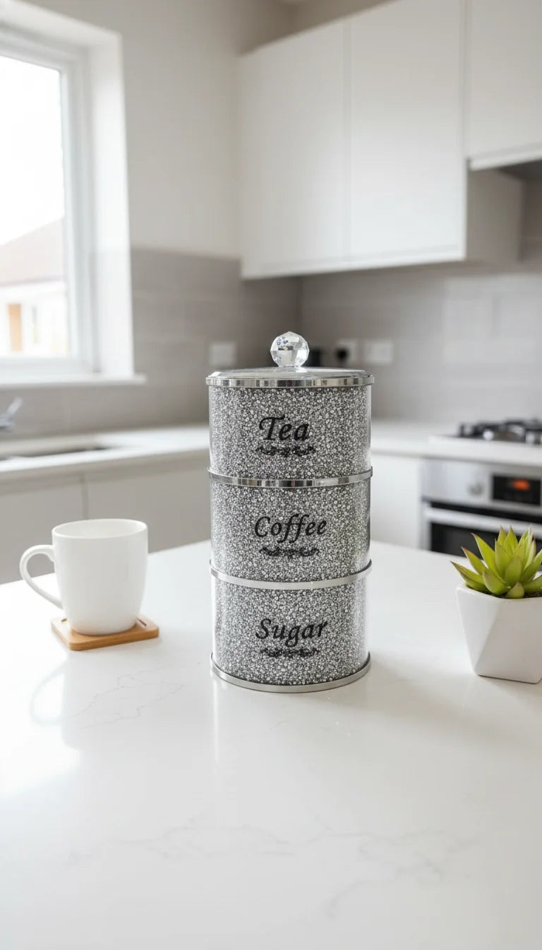 Stackable Crystal Tea Coffee Sugar Canisters Set – Sparkle Decors