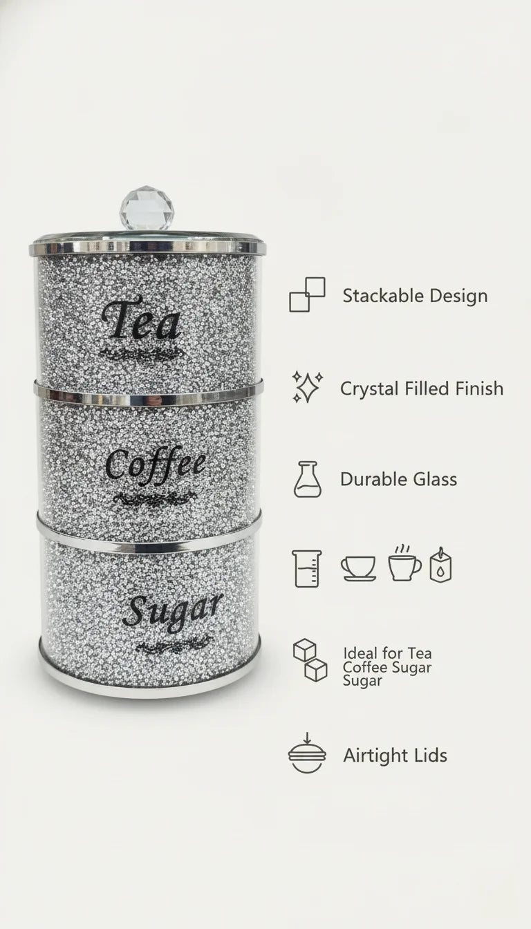 Stackable Crystal Tea Coffee Sugar Canisters Set – Sparkle Decors