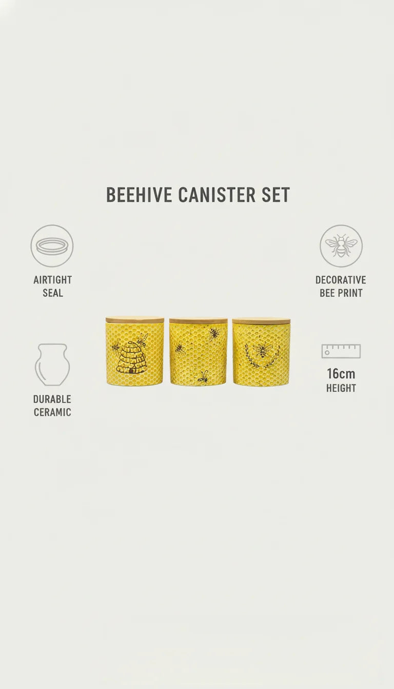 Yellow Bee Print Ceramic Canister Set with Airtight Lids – Sparkle Decors