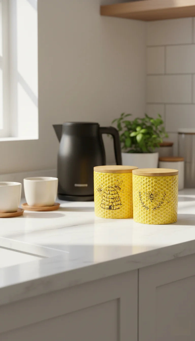 Yellow Bee Print Ceramic Canister Set with Airtight Lids – Sparkle Decors