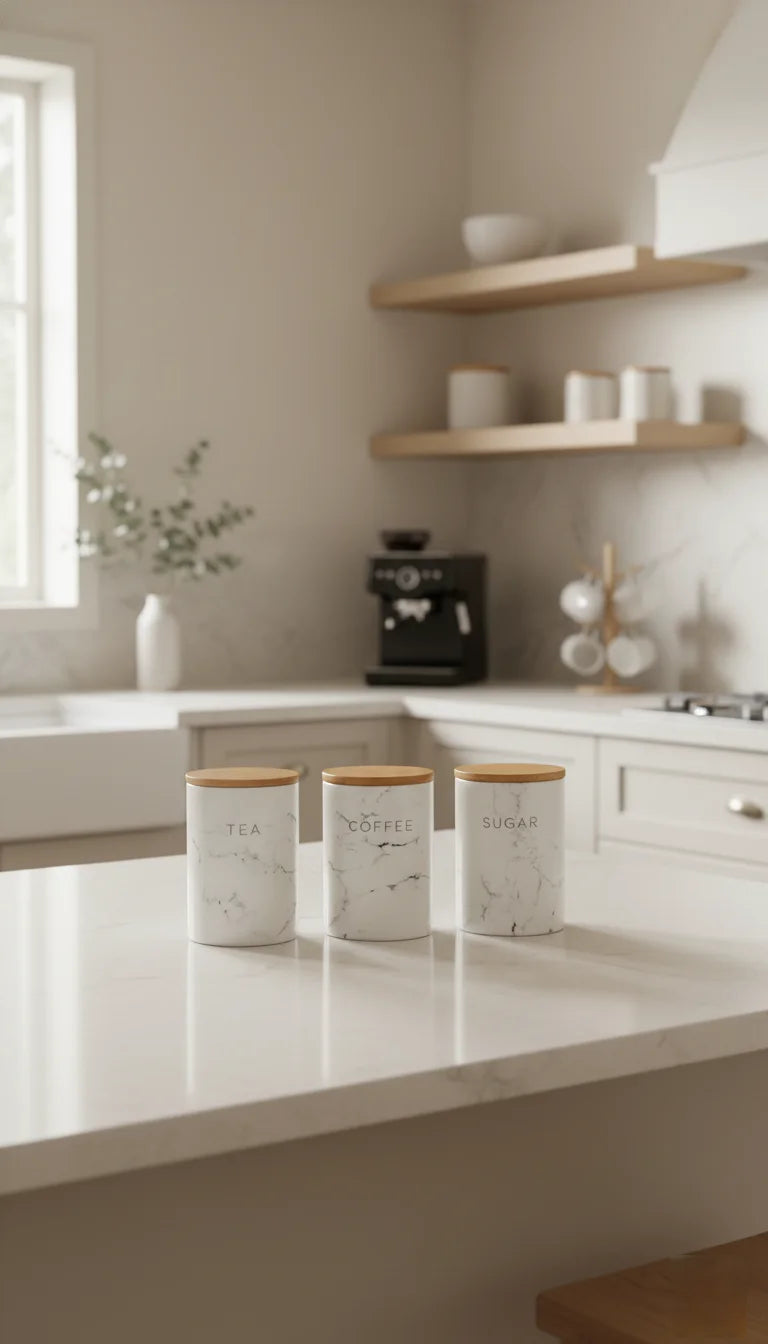 Marble Effect Kitchen Canister Set with Airtight Lids - Sparkle Decors