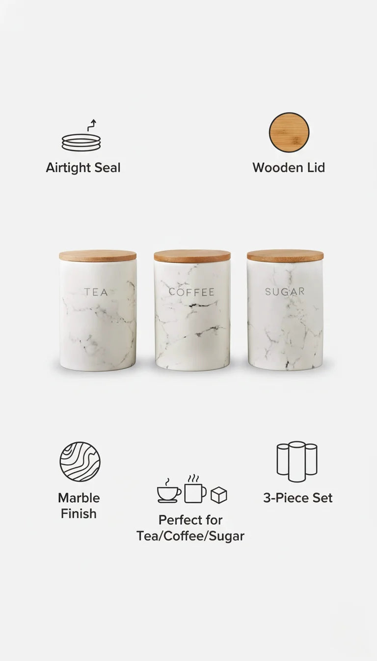 Marble Effect Kitchen Canister Set with Airtight Lids - Sparkle Decors