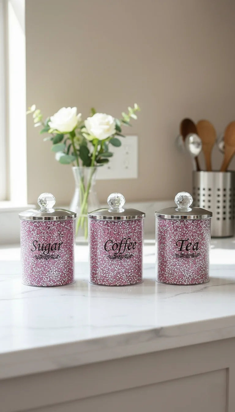 Pink Crushed Diamond Tea Coffee Sugar Set - Sparkle Decors