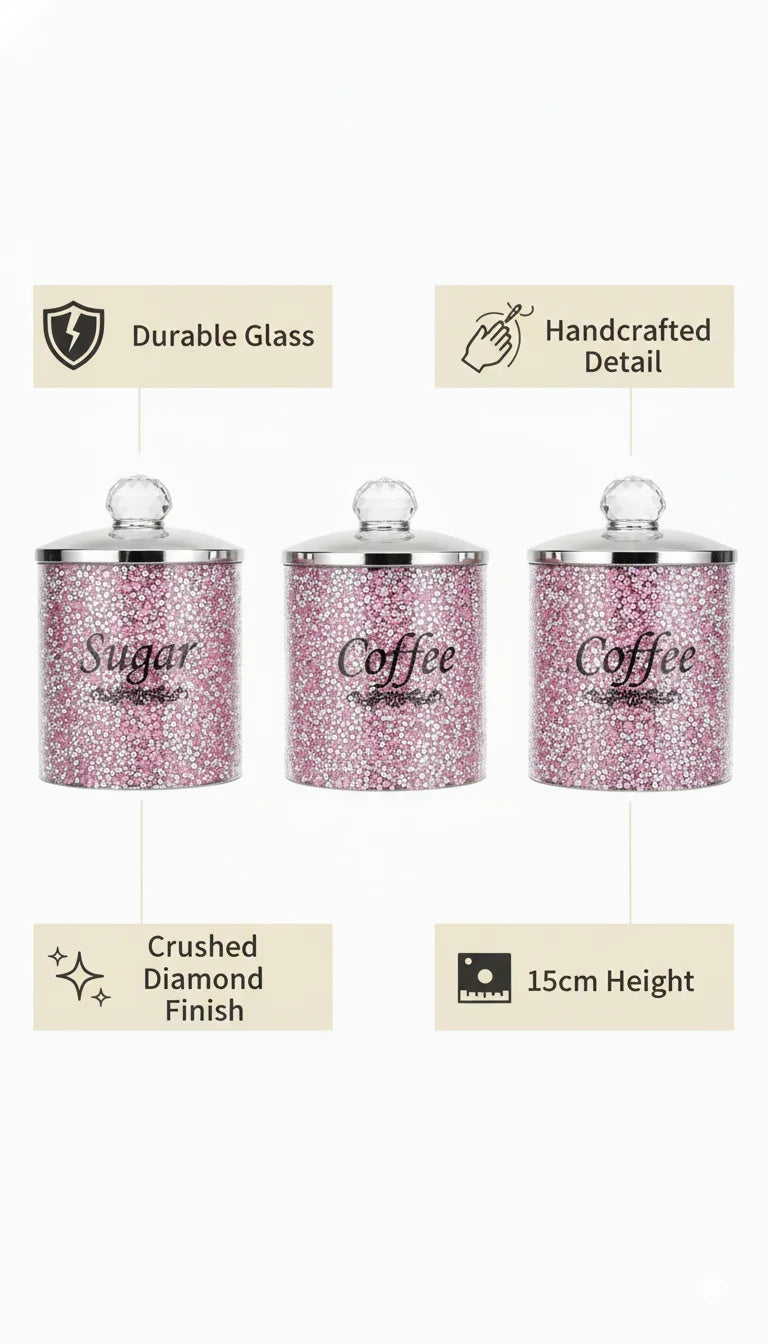 Pink Crushed Diamond Tea Coffee Sugar Set - Sparkle Decors