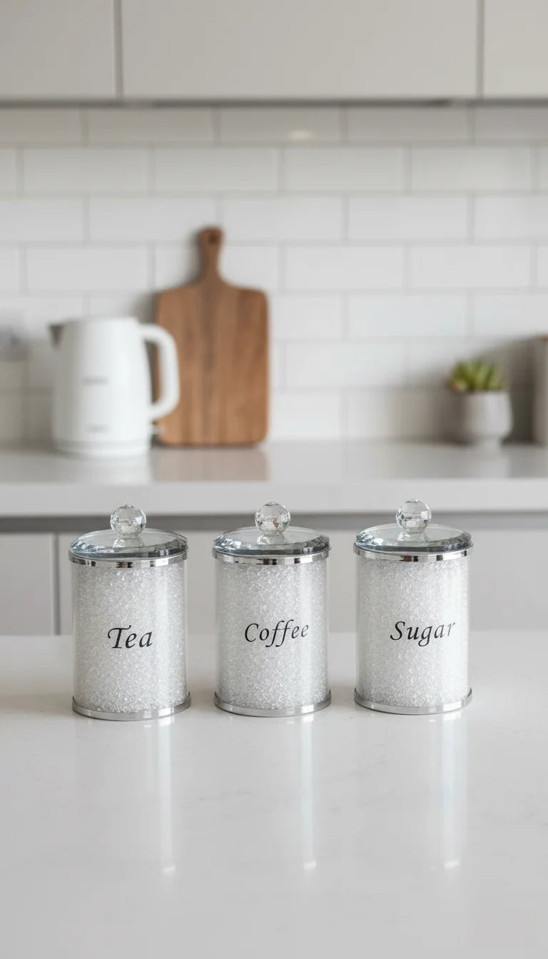 White Crystal Tea Coffee Sugar Canister Set – Sparkle Decors
