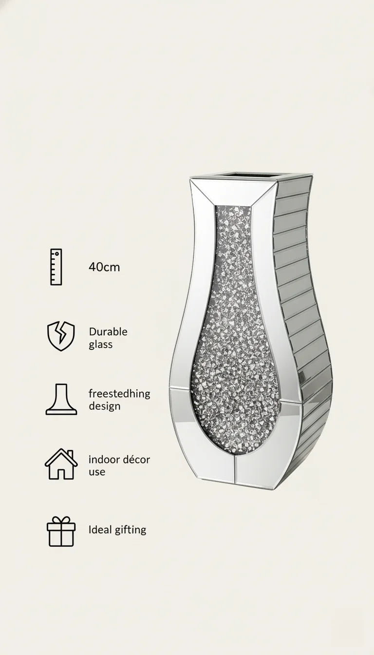 Silver Mirrored Crushed Diamond Floor Vase – Sparkle Decors