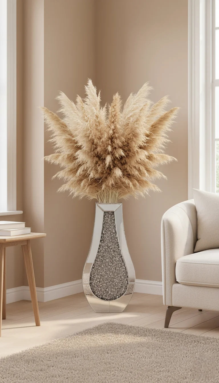 Silver Mirrored Crushed Diamond Floor Vase – Sparkle Decors