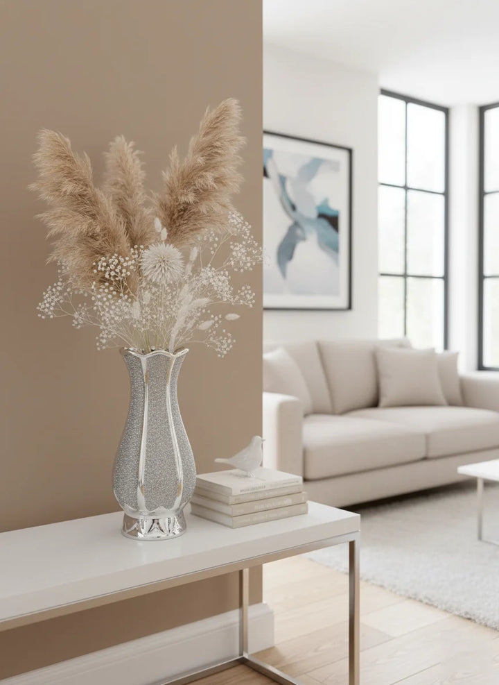 Glittery Mirror Vase with Carved Design – Sparkle Decors