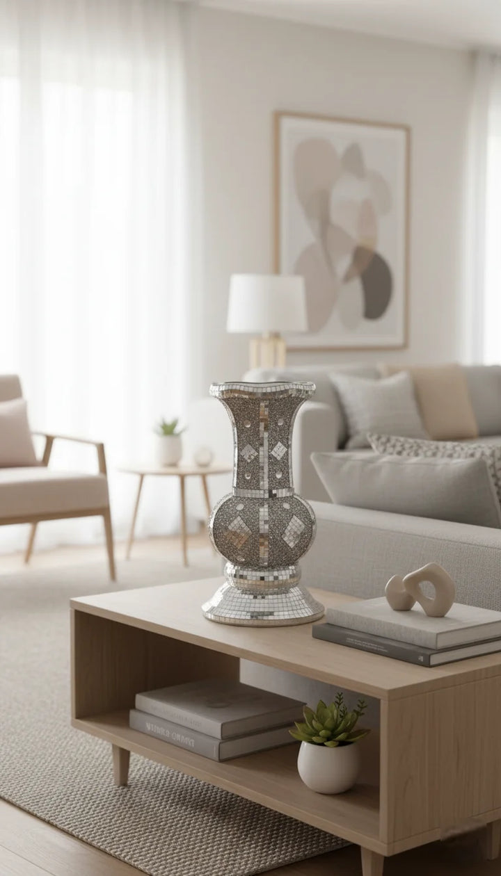 Crushed Crystal Sparkly Silver Vase Modern Decor - Sparkle Decors