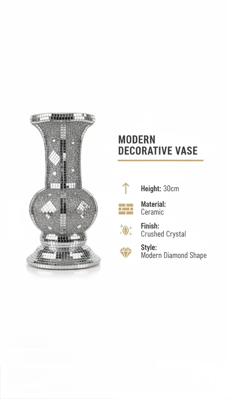 Crushed Crystal Sparkly Silver Vase Modern Decor - Sparkle Decors