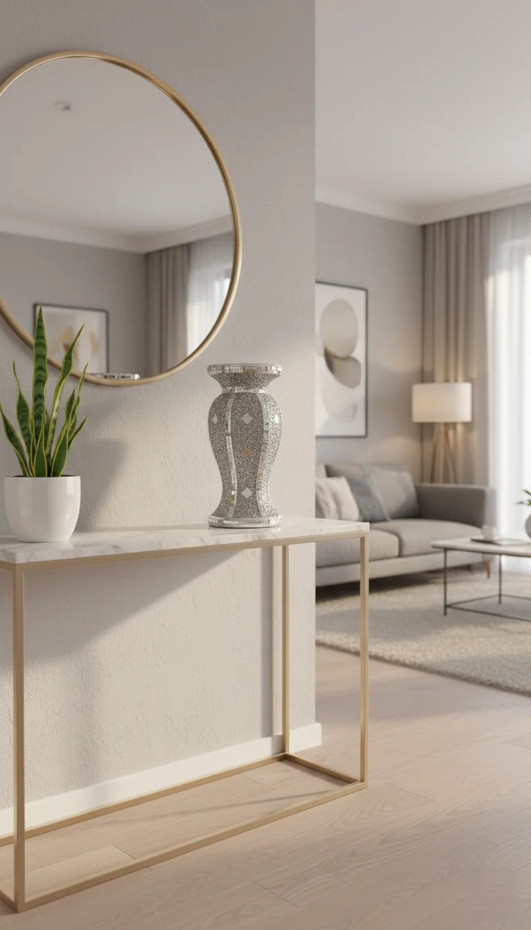 Luxury Sparkly Diamond Silver Floor Vase Modern - Sparkle Decors