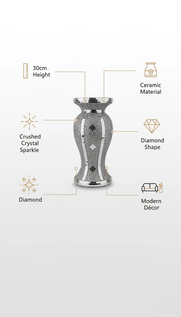 Luxury Sparkly Diamond Silver Floor Vase Modern - Sparkle Decors