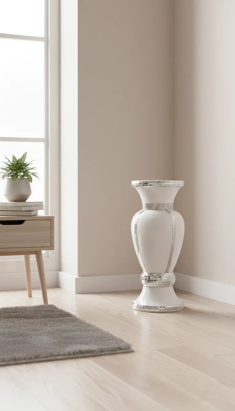 Sparkly White Silver Mirrored Floor Vase – Sparkle Decors