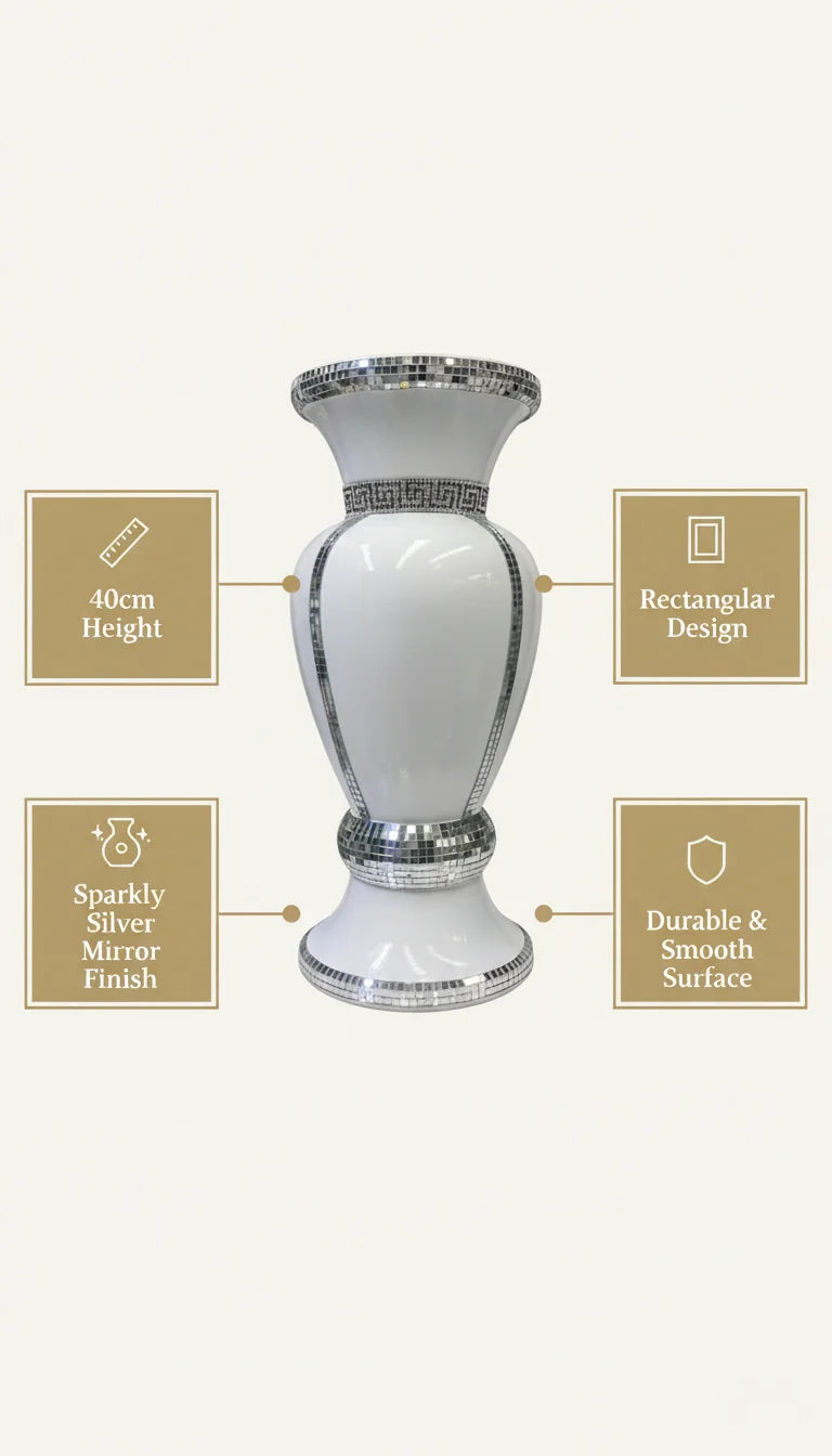 Sparkly White Silver Mirrored Floor Vase – Sparkle Decors