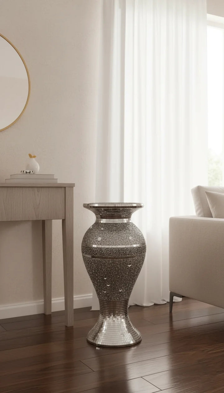 Crushed Crystal Silver Floor Vase Modern Decor - Sparkle Decors