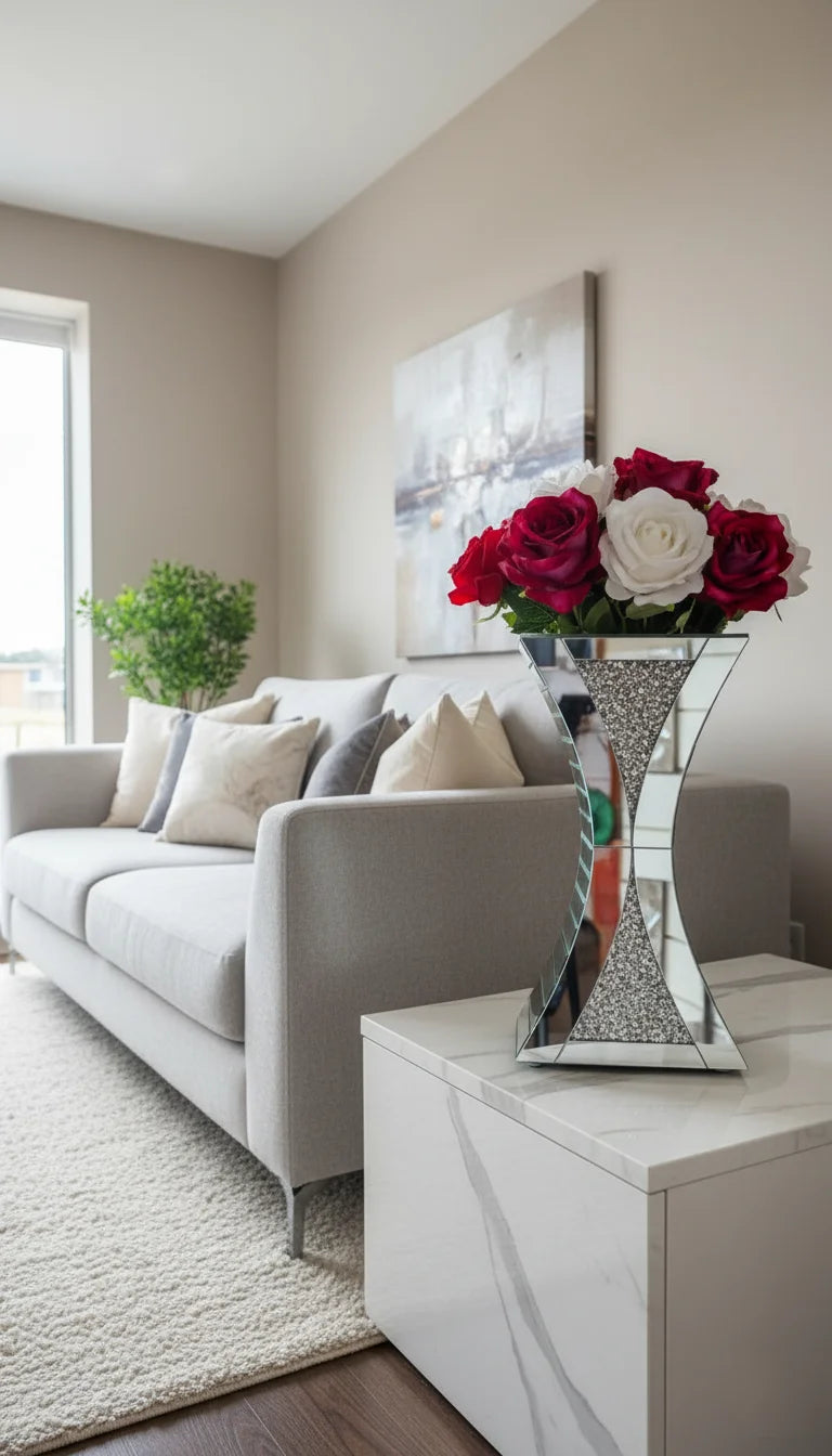 Sparkle Diamond Crushed Crystal Mirrored Vase - Sparkle Decors