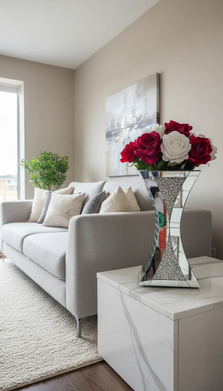 Sparkle Diamond Crushed Crystal Mirrored Vase - Sparkle Decors