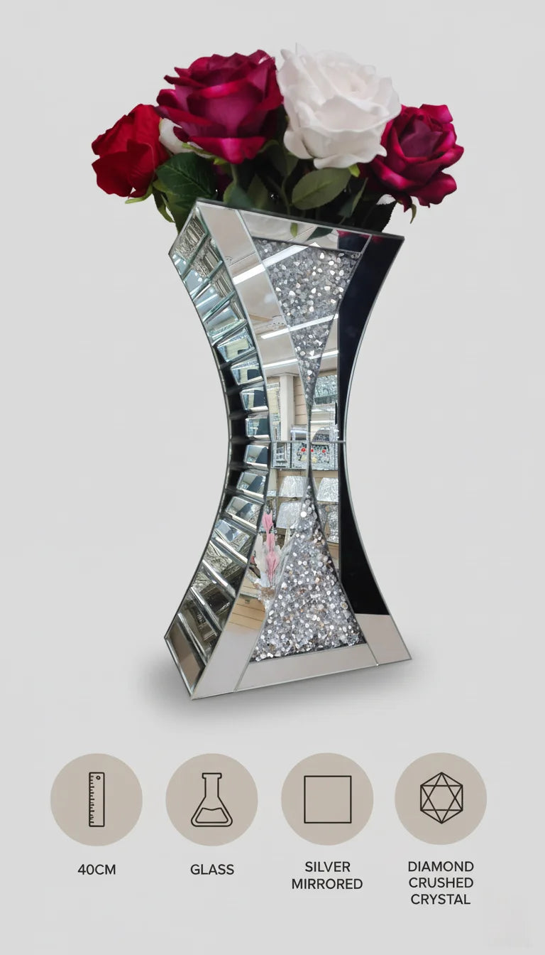 Sparkle Diamond Crushed Crystal Mirrored Vase - Sparkle Decors