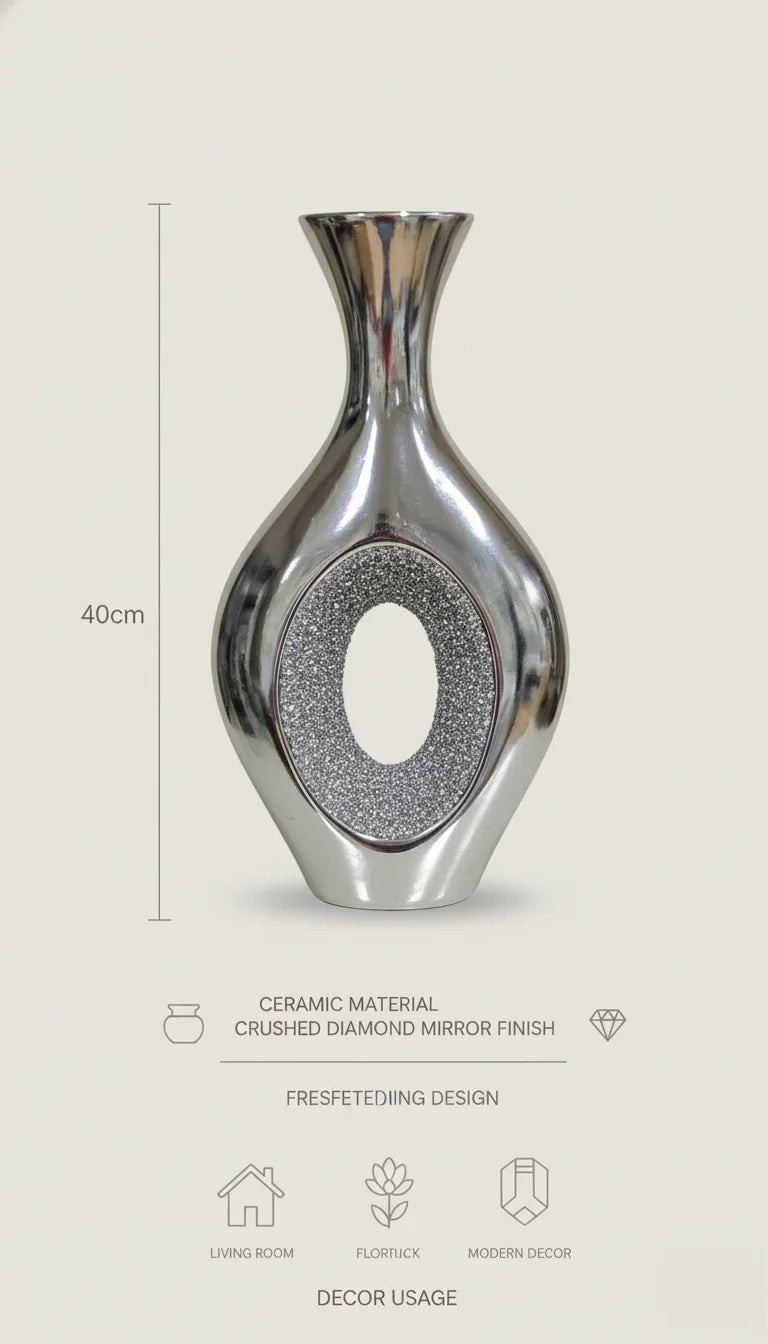 Crushed Diamond Silver Sparkle Mirrored Vase - Sparkle Decors