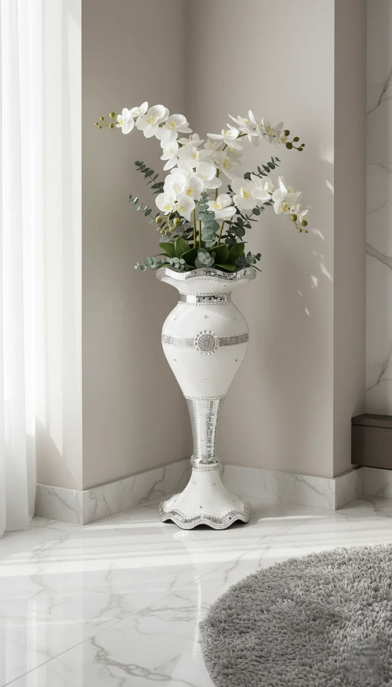 Luxury Crushed Diamond Silver Floor Vase – Sparkle Decors