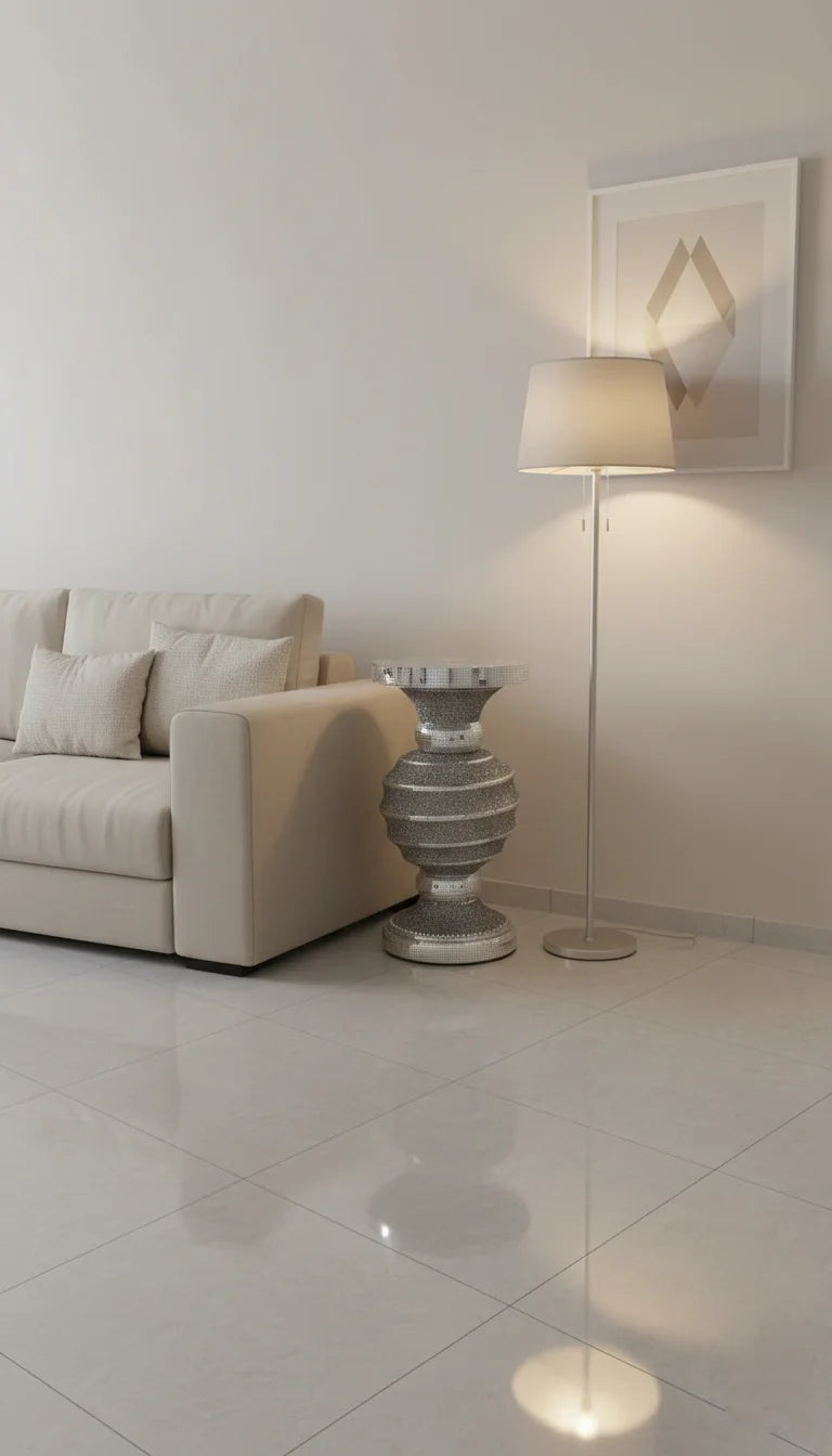 Glittered Venetian Mirrored Side Table Tree Base - Sparkle Decors