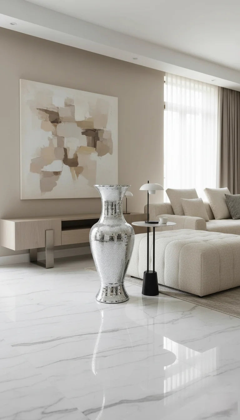 Large Silver Mirrored Floor Vase Luxury Decor - Sparkle Decors