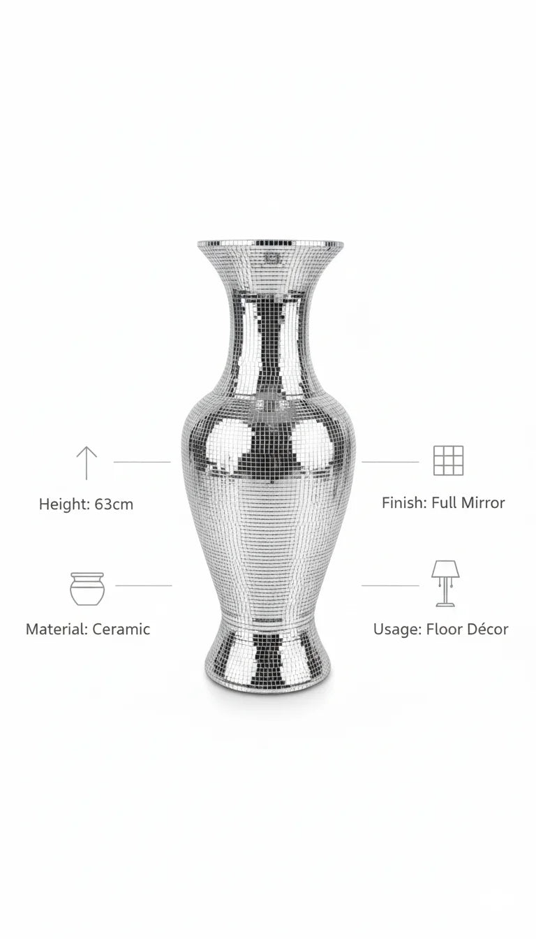 Large Silver Mirrored Floor Vase Luxury Decor - Sparkle Decors