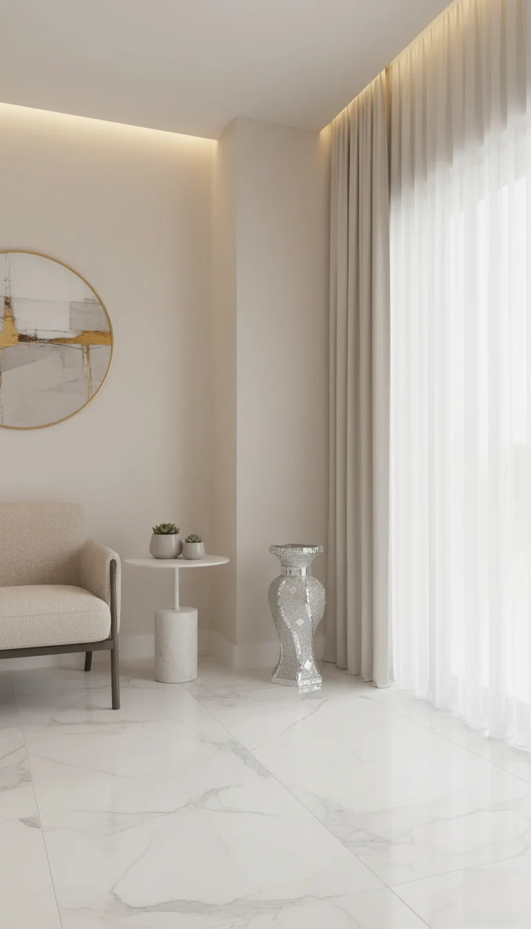 Sparkly Crushed Diamond Silver Floor Vase - Sparkle Decors