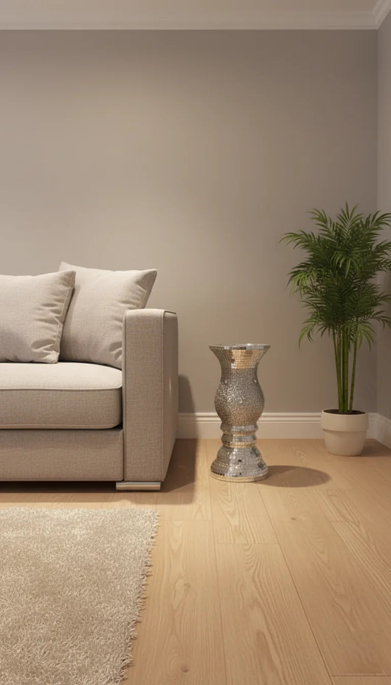 Sparkly Crushed Diamond Silver Floor Vase - Sparkle Decors