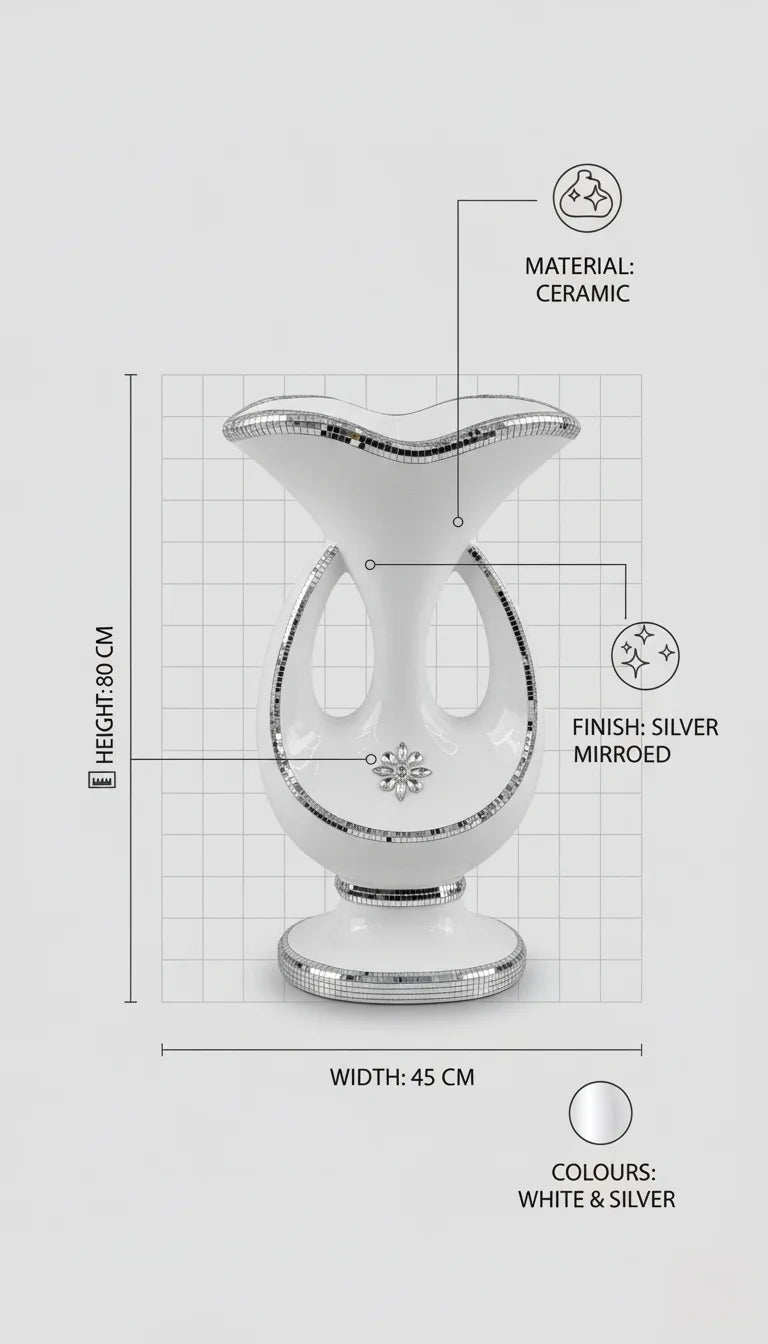 White & Silver Sparkly Mirrored Floor Vase - Sparkle Decors