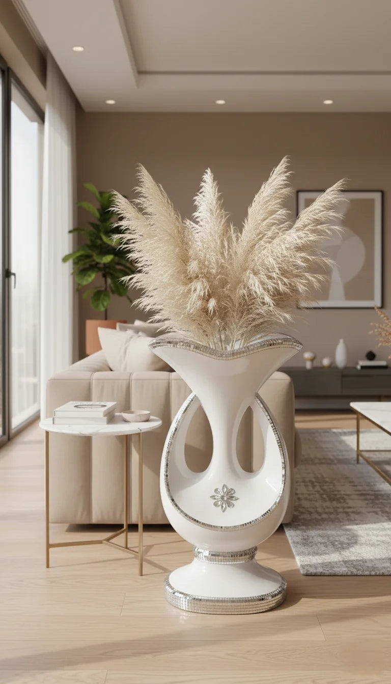 White & Silver Sparkly Mirrored Floor Vase - Sparkle Decors