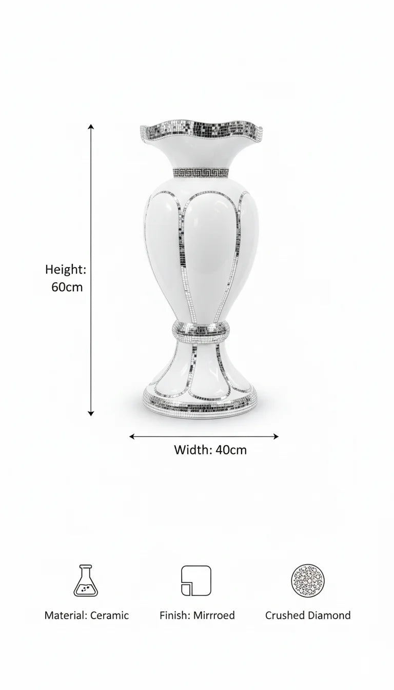 Crushed Diamond Mirrored Silver Floor Vase - Sparkle Decors