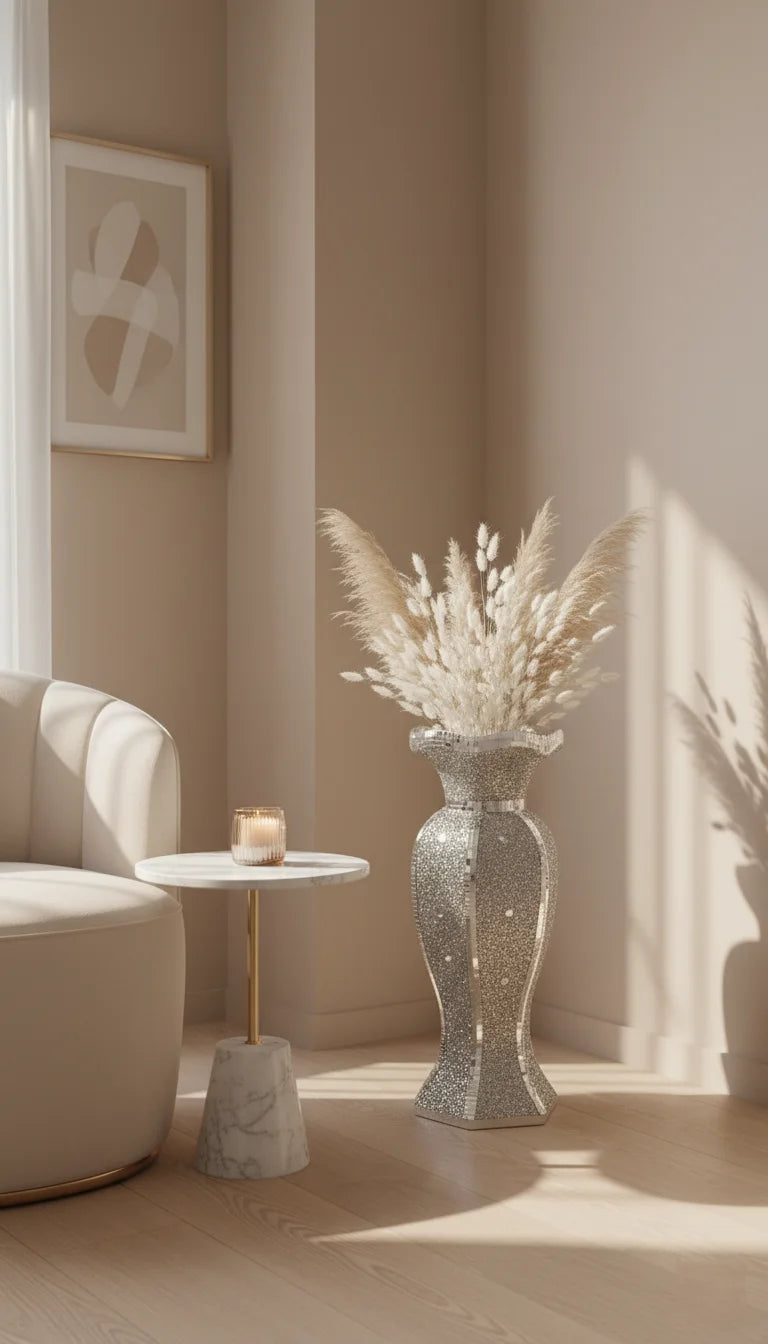 Silver Crushed Diamond Sparkle Vase Ornament - Sparkle Decors