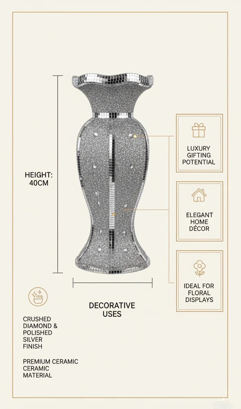 Silver Crushed Diamond Sparkle Vase Ornament - Sparkle Decors