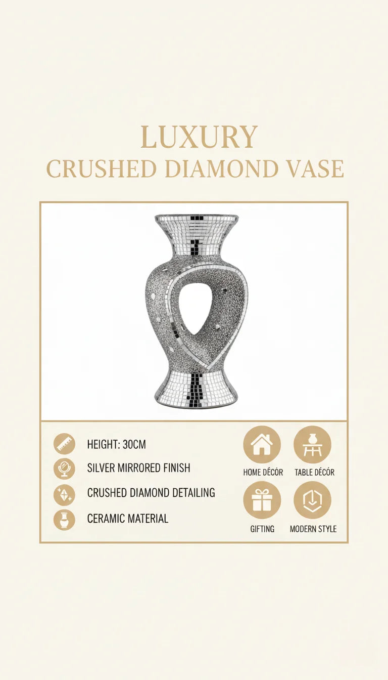 Sparkle Crushed Diamond Mirrored Vase - Sparkle Decors