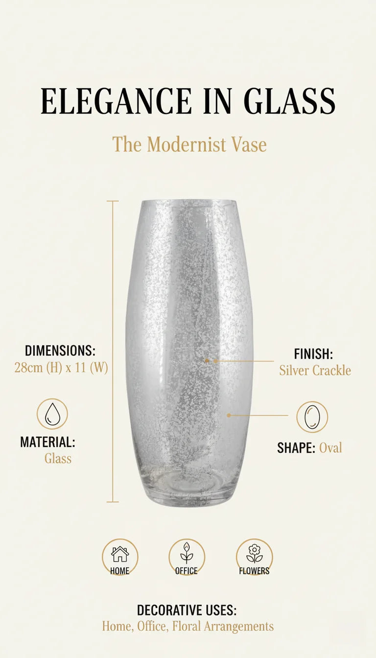 Elegant Silver Glass Vase - Sparkle Decors
