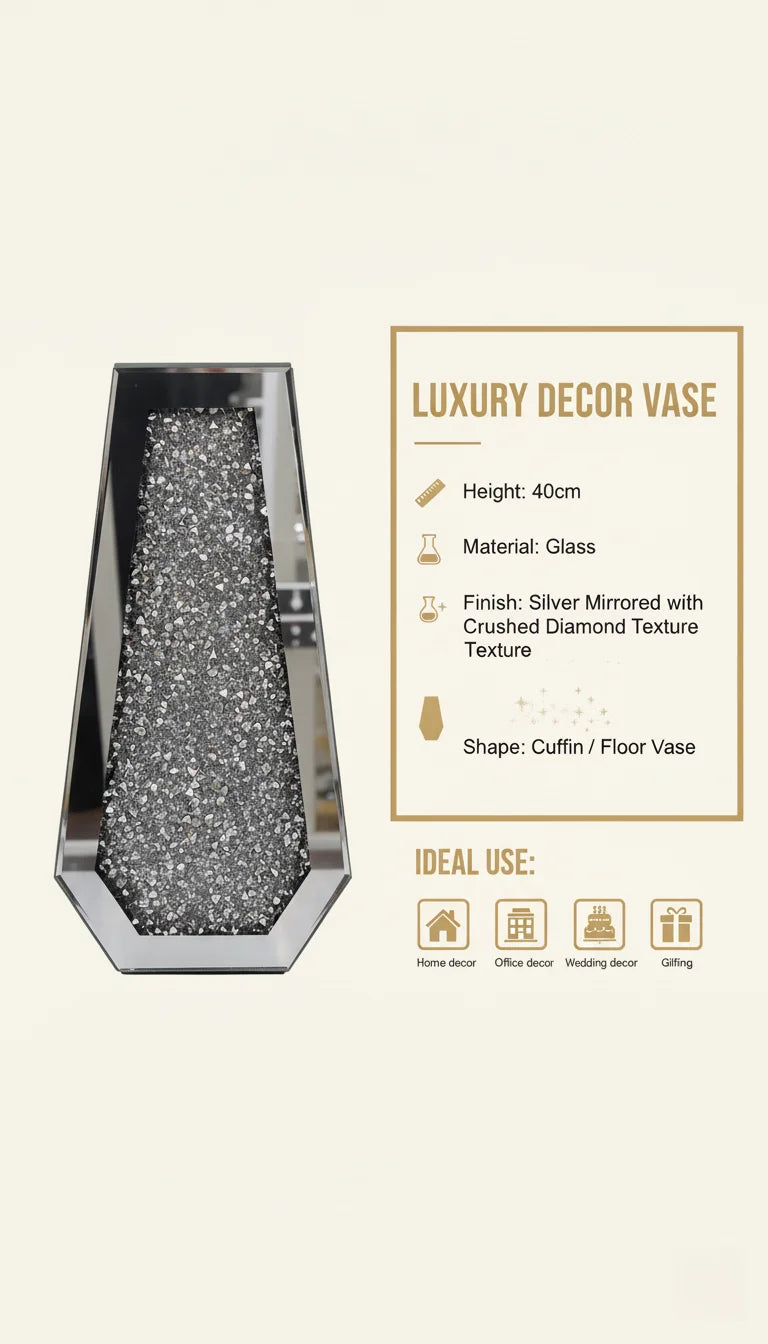Sparkle Diamond Mirrored Floor Vase - Sparkle Decors