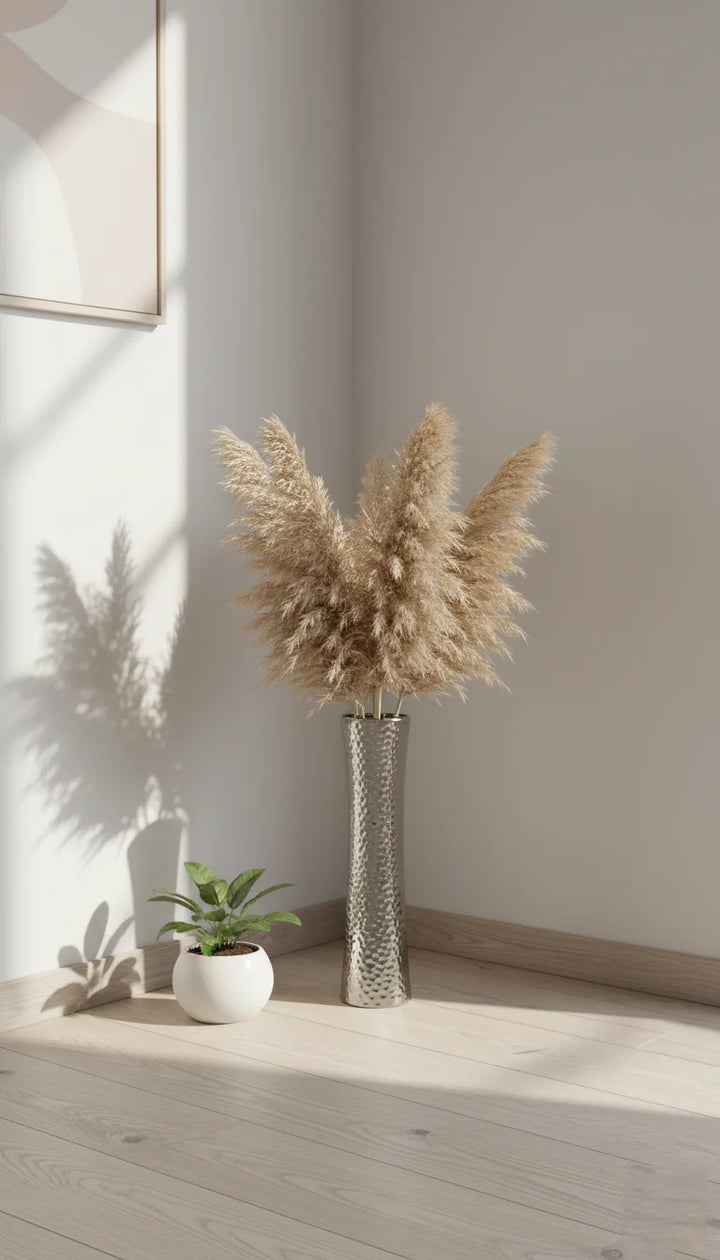 Tall Silver Dimple Ceramic Vase for Pampas & Flowers – Sparkle Decors
