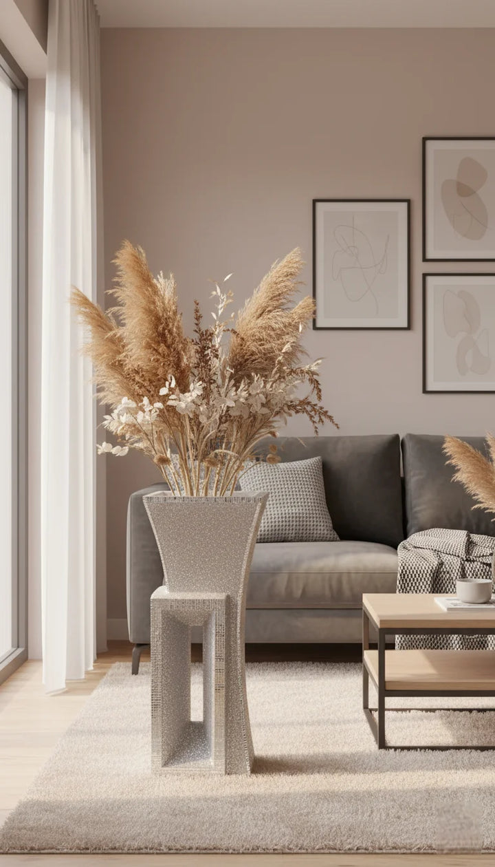 Luxury Crushed Diamond Silver Mirrored Floor Vase – Sparkle Decors