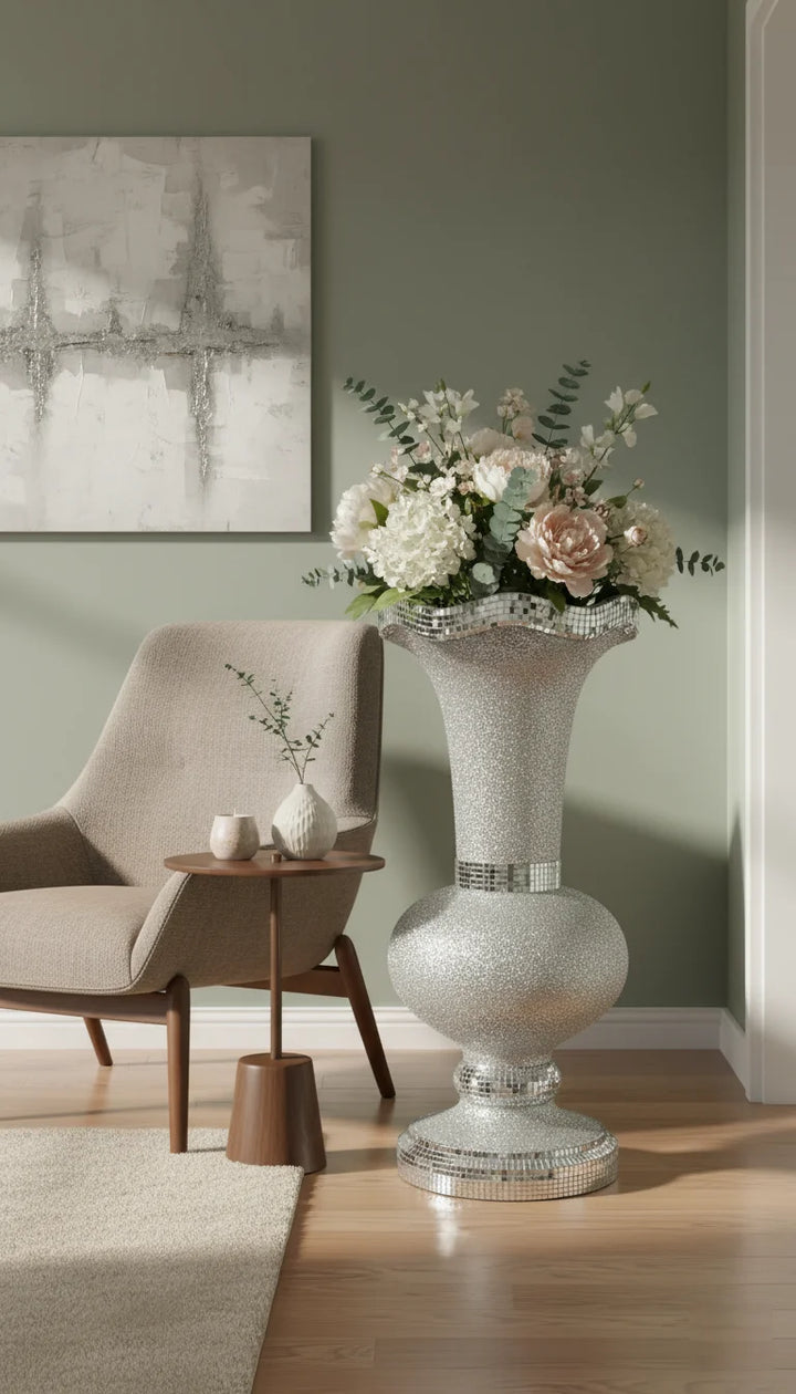 Crushed Diamond Sparkly Silver Floor Vase - Sparkle Decors