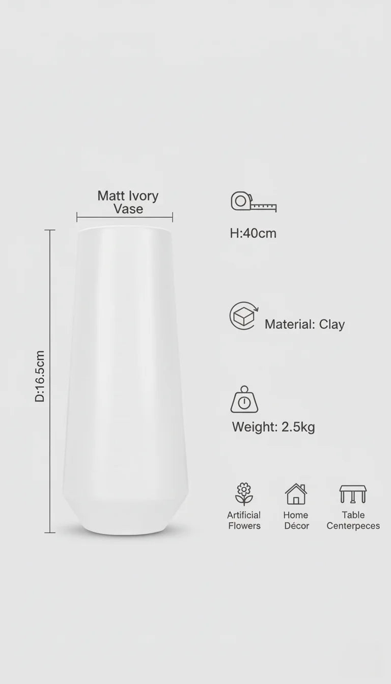 Elegant Matt Ivory Vase for Home Décor & Centerpieces – Sparkle Decors